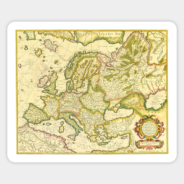 Antique Map of Europe by Gerardus and Rumold Mercator, 1595 Sticker by MasterpieceCafe